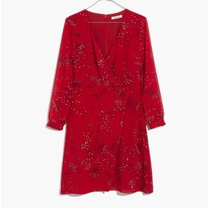Wrap-front mini dress in red floral